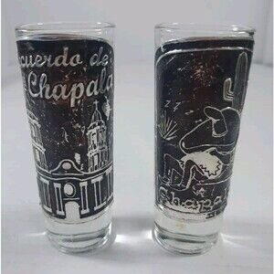Double Shot Glasses Recuerdo De Chapala Set Of‎ 2 Unique Glasses